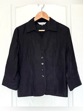 CURRENT Black Linen Blend Button Down Shirt Jacket Top Minimalist Size L Boho